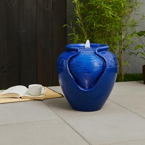 Teamson Home Outdoor Water Fountain, Glazed Pot Ceramic Look with