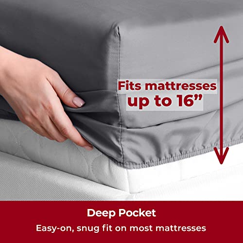 Mellanni Queen Sheet Set - 4 Piece Iconic Collection Bedding Sheets & Pillowcases - Hotel Luxury, Extra Soft, Cooling Bed Sheets - Deep Pocket Up To 16" - Wrinkle, Fade, Stain Resistant (Queen, Gray) #TOP3