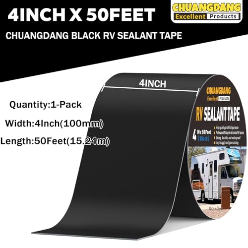 Image of Black RV Sealant Tape,4Inchx50Feet,1-Pack,Black RV Roof Tape,Camper Repair Tape,RV Tape,Repair for Trailer, Boat,Window,Roof & Leaks,Sealing