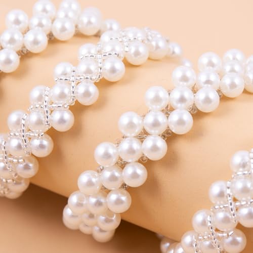 Pearl Bridal Belt Handmade Beaded Belt Wedding Belt on Both Sides,Pearl Crystal Sash for Wedding Dress Bridesmaid Flower Gril4