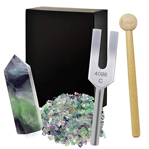 Healing Stone Chakra Set 4096C Fluorite Crystal Tuning Fork Set to Purify The Chakra Meditation Ornament Set W4315 - Fluorite
