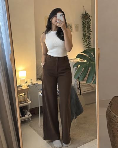 Image of Korean Pants for Woman | High Waist Wide Leg Trouser | Formal Office Casual Wear | Zero See-Through Semi-Stretchable Fabric