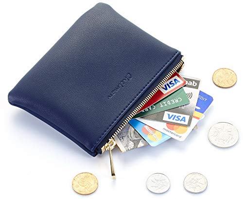 Image of Chelmon Leather Coin Purse Pouch Change Purse with Zipper for Men Women (Blue Navy)