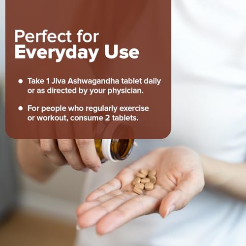 Image of Jiva Ashwagandha Tablet | 100% Ayurvedic Formulation | Boosts Immunity and Energy Level | Strengthens Nervous System, Reduces Stress & Anxiety | Balances Kapha & Vata Doshas | 60 Tablets | Pack of 1