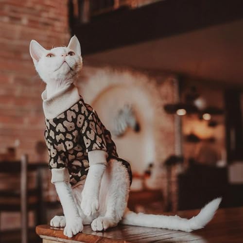 Chat col tortue vêtements pour Sphynx pullover coton imprimé café léopard - 6