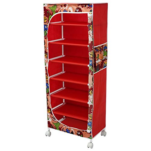 Image of Little One's 7 Shelves Baby Foldable Wardrobe | Jungle Red (Made In India) - Fabric