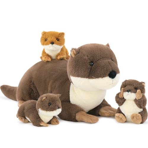 Image of MaoGoLan 4pc River Otter Stuffed Animal with 3 Babies Inside-24in Giant Lifelike Soft Otter Plush Toys-Cuddly Wildlife Stuffed Animal for Kids
