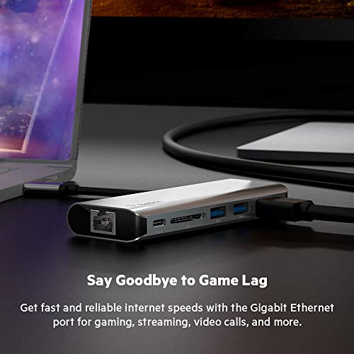 Belkin Usb C Hub, 6-In-1 Multiport Adapter Dock With 4K Hdmi, Usb-C 100W Pd Pass-Through Charging, 2 X Usb A, Gigabit Ethernet Ports And Sd Slot For Macbook Pro, Air, Ipad Pro, Xps And More #TOP4