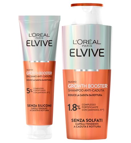 L'Oréal Paris Routine Anticaduta Elvive Growth Booster con Balsamo da 150ml + Shampoo da 200ml Formula per Capelli Fragili con Niacinamide Aminexil-R Estratto di Radice di Zenzero - Set da 2