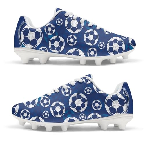 Yreiwoby Blue Soccer Ball Cleats for Men Women Fashion No-Tie Football Boots Men’s Outdoor Firm Ground Soccer Cleats Adult Training Shoes