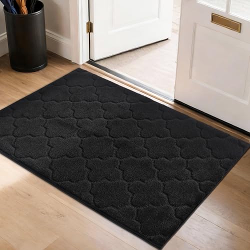 COSY HOMEER Door Mat Non-Slip Entryway Mats for Indoor Use, Absorbent Doormat for Front Door, Washable Low Profile Entrance Mat,32"x48",Black Black(soft Lozenge) 32" x 48"