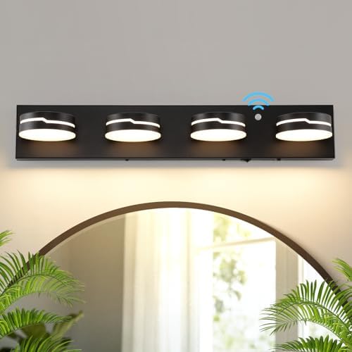 4-Light Bathroom Vanity Light, Modern LED Vanity Light Over Mirror, Matte Black Acrylic Wall Light Fixture, 350° Rotatable Lamp Head 3CCT Dimmable
