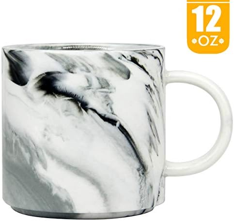 12 oz Stackable Coffee Mug, Smilatte M101 Novelty Marble Ceramic Cup for Boy Girl lover, Gray