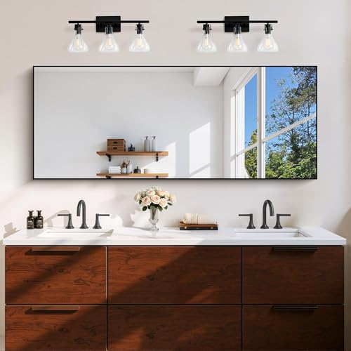Image of COFENY Black Bathroom Mirror for Wall, 24x60 Inch Rectangle Mirror with Metal Frame, Modern Vanity Mirrors for Bathroom Living Room, Entryway Hangs Horizontal or Vertical