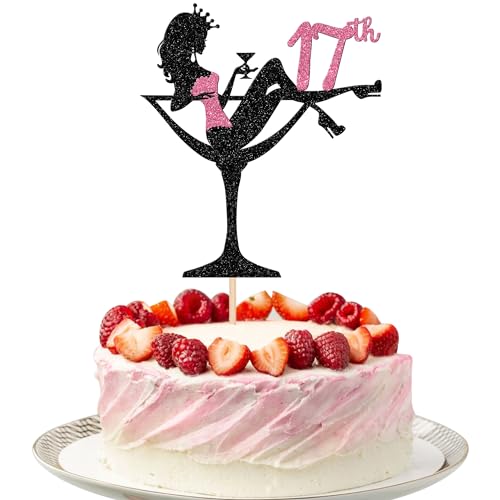 SYKYCTCY 1 Pack Happy 17th Birthday Cake Topper Glitter Heels Girls Bachelorette Cake Pick Cake Decorations for Girls Ladies Seventeen Years Old Birthday Theme Party Supplies