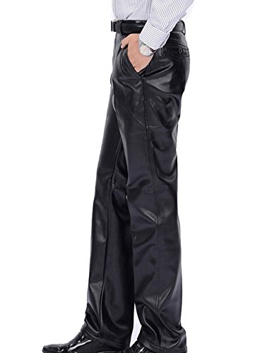Men`s Classic Business Casual Regular-Fit Faux Leather Pants2