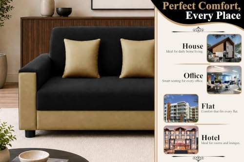 Image of Modern 3 Seater Sofa | Contemporary Upholstered Couch | Premium Cushioned Seating | Stylish Armrest Design | Comfortable Sofa for Living Room, Bedroom & Office - Black + Beige Color