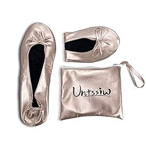 Women’s Foldable Portable Ballet Flat Roll Up Slipper Shoes with Travel Pouch – Fold Up Ballet Flats for Women – Black,Silver,Gold,Pink