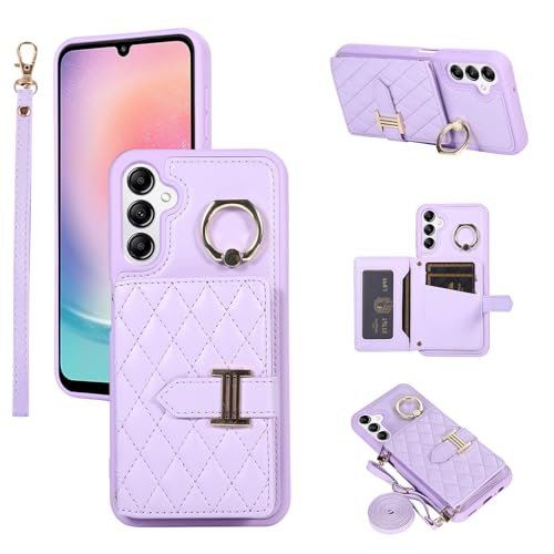 Étui Samsung A24 violet avec bandoulière pour sorties et shopping