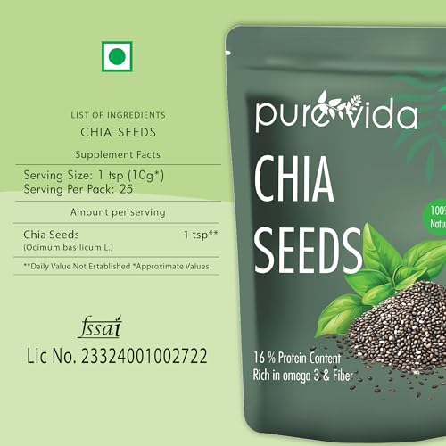 Image of Purevida Raw Chia Seeds 200gm| Superfood for Weight Management | High in Calcium, Protein, Fiber & Omega-3 | Non-GMO, Antioxidant-Rich, Reusable Pack | Healthy Breakfast & Snack (Pack of 3)