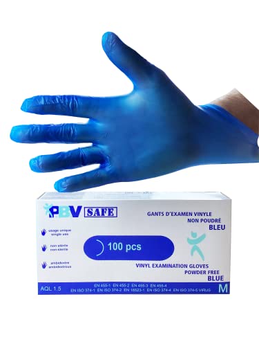 Hurry Jump Gant Vinle Bleu Contact alimenaire jetable Non Pourdé Sans Talc et sans latex Boite de 100 -Transparant Taille M Cover