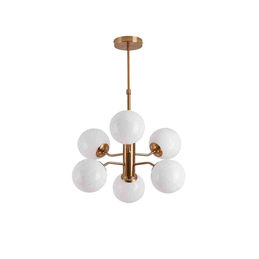 Suspension Spoutnik moderne 6 têtes en verre blanc lait et métal pour luminaire intérieur chic