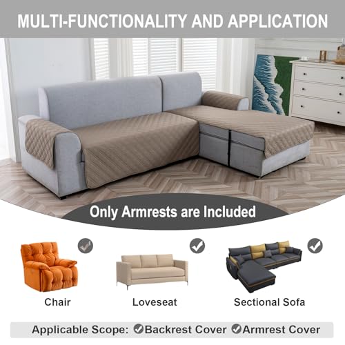 Image of Genina Sofa Armrest Cover, Anti-Slip Armchair Slipcovers for Dogs Cats Pet, Water Resistant Couch Arm Cover for Backrest Recliner Loveseat, L Shaped Sofa, 23.6 x 27.5 Inches(2 Pieces)