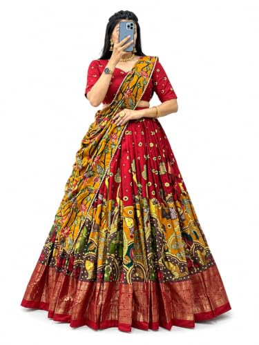 Women’s Beautiful Printed Tussar Silk Semi-Stitched Lehenga Set |...