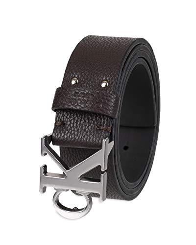 Calvin Klein Cinto masculino casual CK monograma com fivela recortada, Marrom escuro