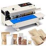 Frifreego Commercial Heat Sealer Machine, Continuous Bag Band Sealing Machine with Digital Temperature Control Automatic Bag Sealer Machine for Cookie, Food Storage, Kitchen, Bakery, Snacks Packaging