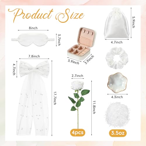 Kacctyen 16 Pcs Bride Gift Basket Ideas Bridal Shower Gifts Boxes Include Wicker Basket Bride Makeup Bag Slippers Pearl Headband Jewelry Box Hair Bow Veil and More for Bridal Stuff Engagement Gifts4