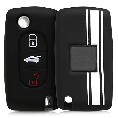 kwmobile Funda para Llave de 3 Botones para Coche Peugeot Citroen - Carcasa Protectora Suave de Silicona - Case de Mando de Auto con diseño de Rally