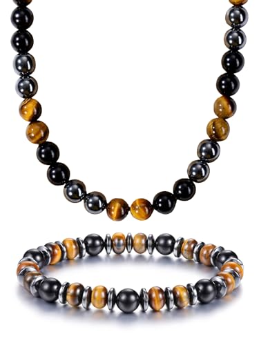 JSDDE Collier et Bracelet Triple Protection en Pierres et Cristaux pour Homme Femme Parure Bijoux Protection Contre l'Énergie Négative en Pierres Naturelles...