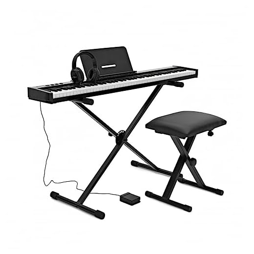 Gear4Music 88 Key Piano Keyboard Touch Sensitive Keys Bluetooth Keyboard Piano Stand Bench Headphone