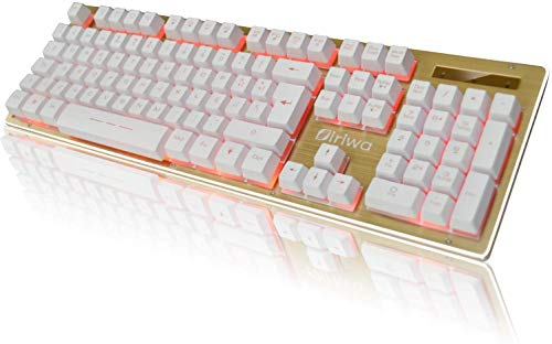 Siriwa Teclado Gaming - 3 LED Teclado para Juegos Iluminado a Contraluz - GALOOK S-300 Gaming Keyboard Layout Español - Blanco