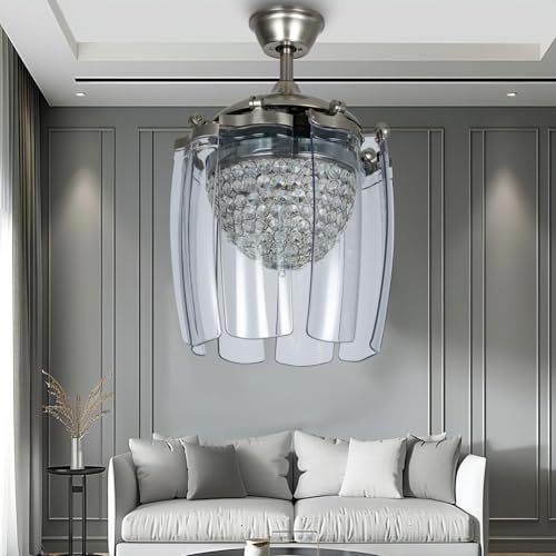 Hans Crystal Chandelier Ceiling Fan with Retractable Blades & Remote | Decorative Ceiling Fan for Living Room, Bedroom & Hall