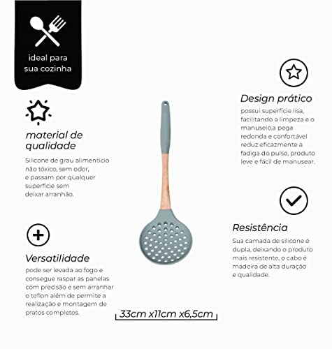Escumadeira Em Silicone/madeira Mimo Style Azul Com Cabo Madeira No Voltagev