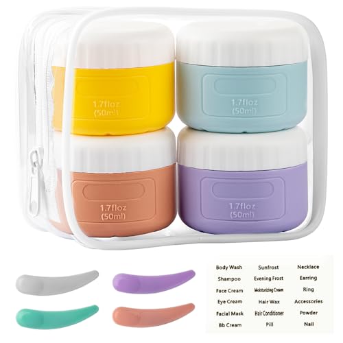Travel Containers for Toiletry, Silicone Cream Jars TSA Approved Travel Size Containers for Toiletries 1.7oz , Leak Proof Travel Containers with Lids for Cosmetic Face Body Hand Cream Skincare (4Pack)
