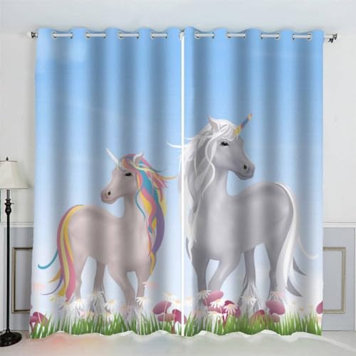 MEVASA 3D Horse Blackout Curtain Eyelet Thermal Insulated Drapes Cartoon Horse Curtains...