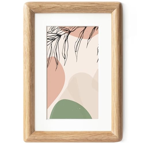 Axeman 4x6 写真フレーム - ソリッドホワイトオークフレーム 4 x 6 マットから3 x 5インチ - 丸みを帯びた角のナチュラルオークウッド写真フレーム 4x6 強化ガラス付き - 卓上または壁取り付けディスプレイ