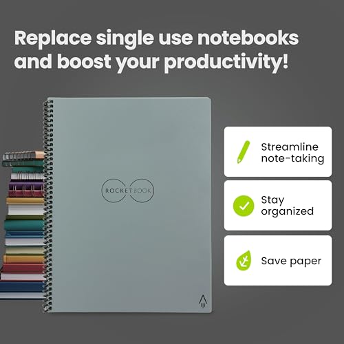 Image of Rocketbook Smart Reusable Notebook - Dotted Grid Eco-Friendly Notebook with 1 Pilot Frixion Pen & 1 Microfiber Cloth Included - Deep Space Gray Cover, Executive Size (6 inch x 8 inch)