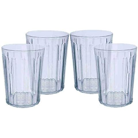 Antibacterial Fluted 9oz Tumbler Set of 4 Clear with Blue Tint - Virtually Unbreakable Reusable Polycarbonate Cover