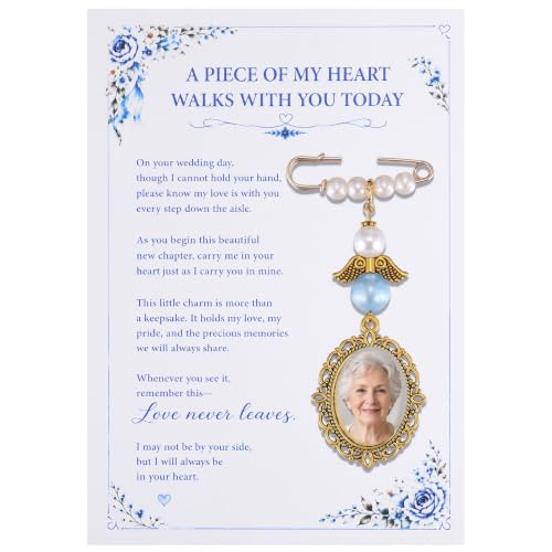 Image of MIXJOY Something Blue Gift for Bride, Wedding Day Bridal Blue Pearl Angel Wings Bouquet Garter Charm for Bride to Be