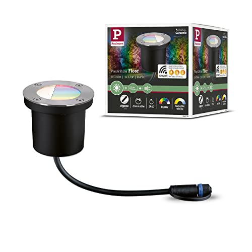 Paulmann 94274 Plug & Shine LED Außenleuchte Zigbee Bodeneinbauleuchte RGBW incl. 1x3,6 Watt dimmbar IP67 Silber Gartenbeleuchtung Metall 3000 K