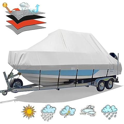 Solim Waterproof T-Top Boat Cover, 22'-24' Heavy Duty 900D Trailerable Marine Grade Jumbo Boat Cover for Center Console Boat with T Top Roof, UV Resistant Canvas TTOP Boat Storage Cover with Straps Cover