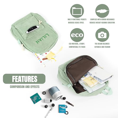 MT WORLD Kids Corduroy Backpack Personalized Toddler Backpacks for Boys - Custom Green Toddler Bookbag with Embroidered Name - Infant Daycare Bag for School Travel - Fit for Folder2