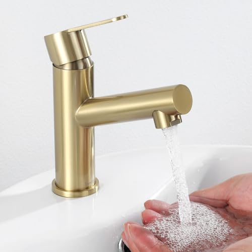 Tondiy Wasserhahn Bad Gold Matt, Edelstahl Waschtischarmatur mit Auslauf...