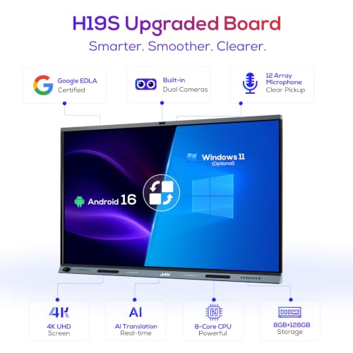 Image of JAV 86-Inch AI Smart Board, 4K Google EDLA Interactive Whiteboard 8+128GB