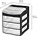 Sterilite 20639004 3 Drawer Desktop Unit, Black Frame with Clear Drawers and Cover, 4-Pack