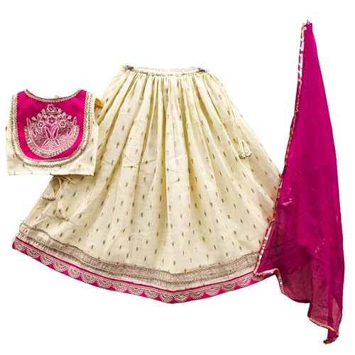 Image of Kids Traditional Lehenga Choli Set with Embroidered Pink Choli & Dupatta